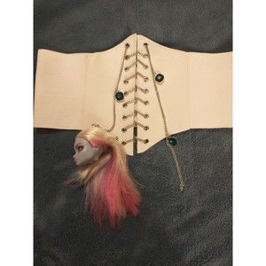 HP! Corset Belt White Monster High Abbey Bominable Silver Chains Blue Gems OOAK